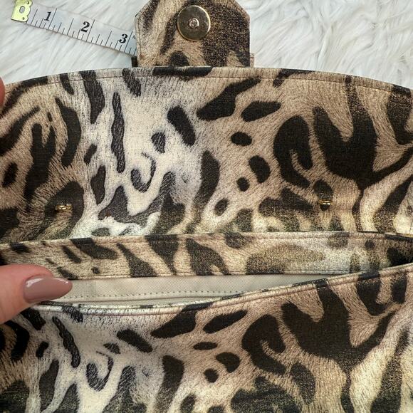 Stuart Weitzman Leopard Print Gold Metallic Clutch with Shoulder Strap - Picture 6 of 11